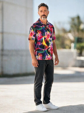 Hreski Rainbow Abstract Short Sleeve Shirt Size XL